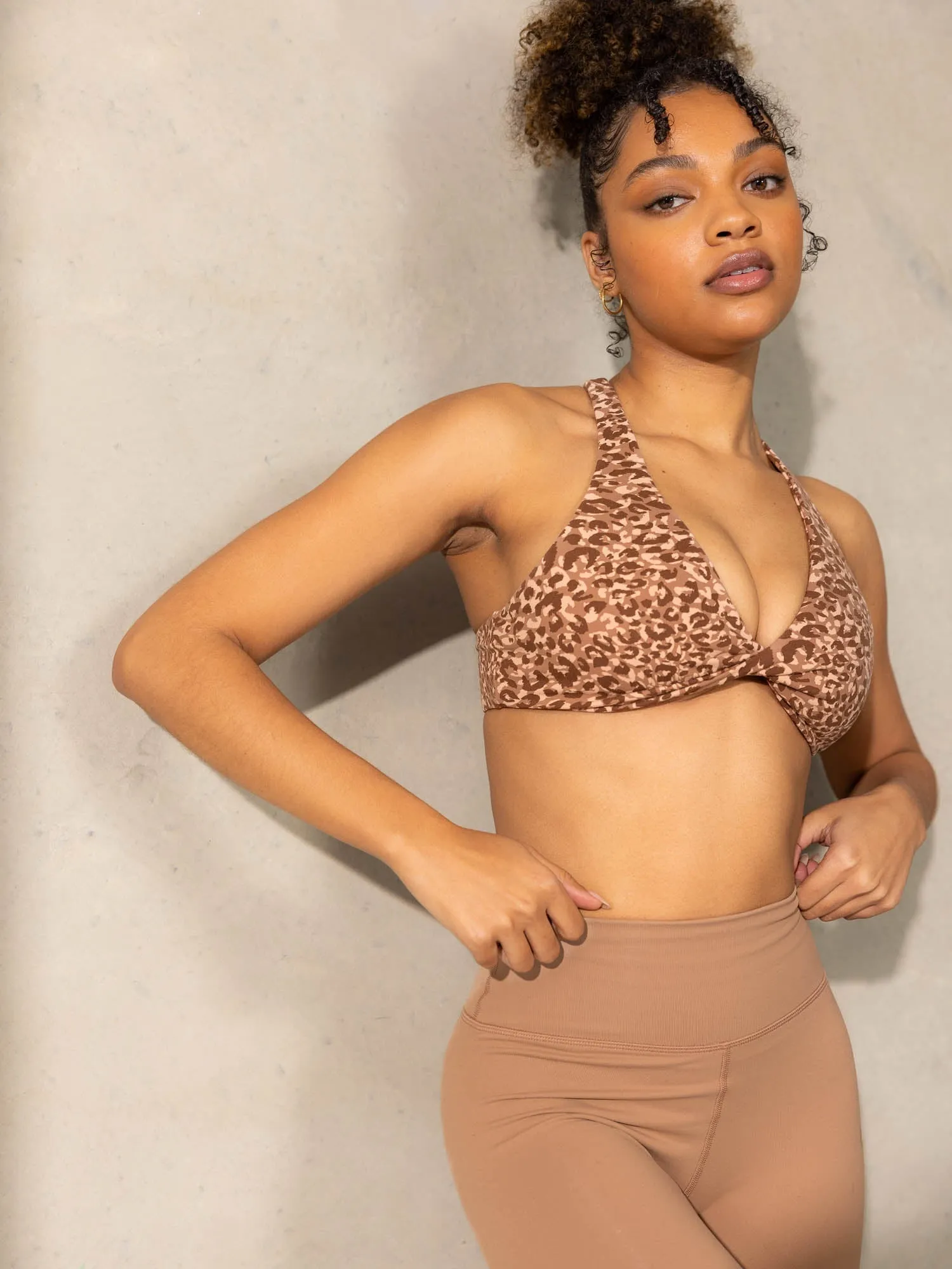Momentum Twist Sports Bra - Mocha Leopard Hand washable