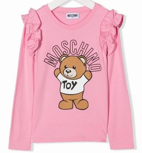 Fashionable Moschino Girl RUFFLE Long Sleeve Tee - Sweet Pink