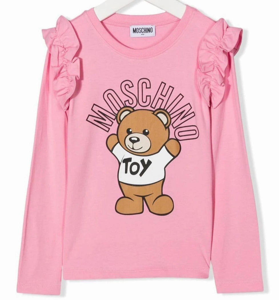 Fashionable Moschino Girl RUFFLE Long Sleeve Tee - Sweet Pink