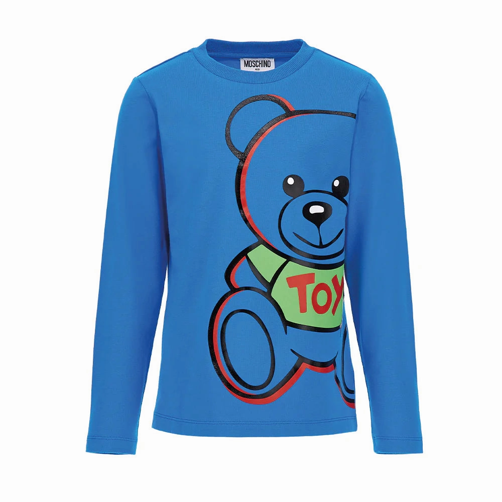 maximalist Satin Moschino Kids Brilliant Blue Long Sleeves Tee Shirt