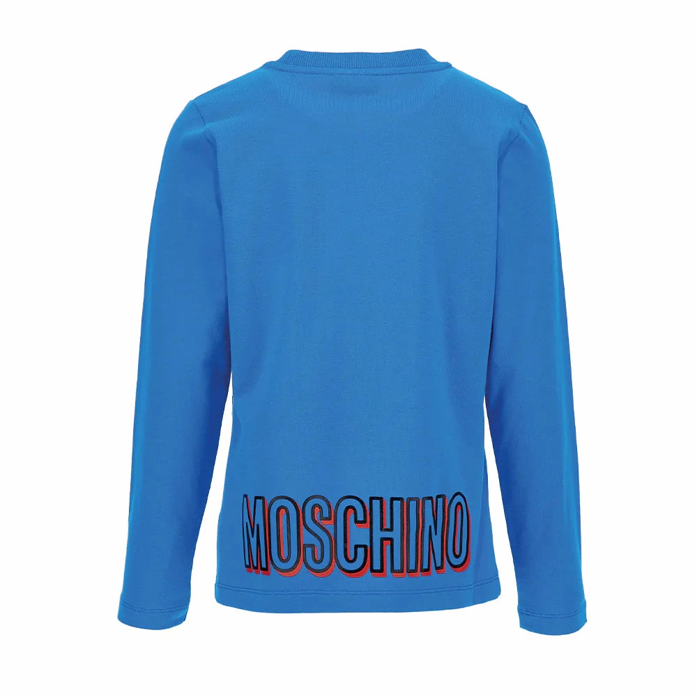 Pastel colored kids' wear Moschino Kids Brilliant Blue Long Sleeves Tee Shirt