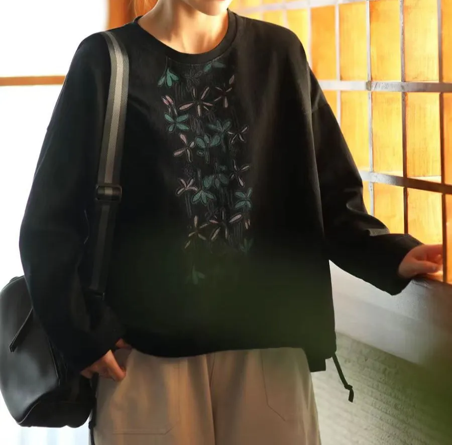 Ladies Printed Casual Loose Round Neck Cotton Sweatshirt full zip