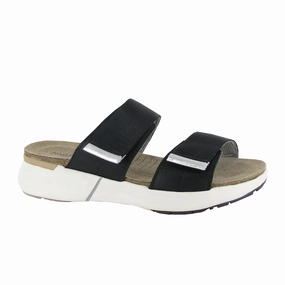 Naot Calliope Slide Sandal (Women) - Soft Black/Soft Silver/Black Woven PU material