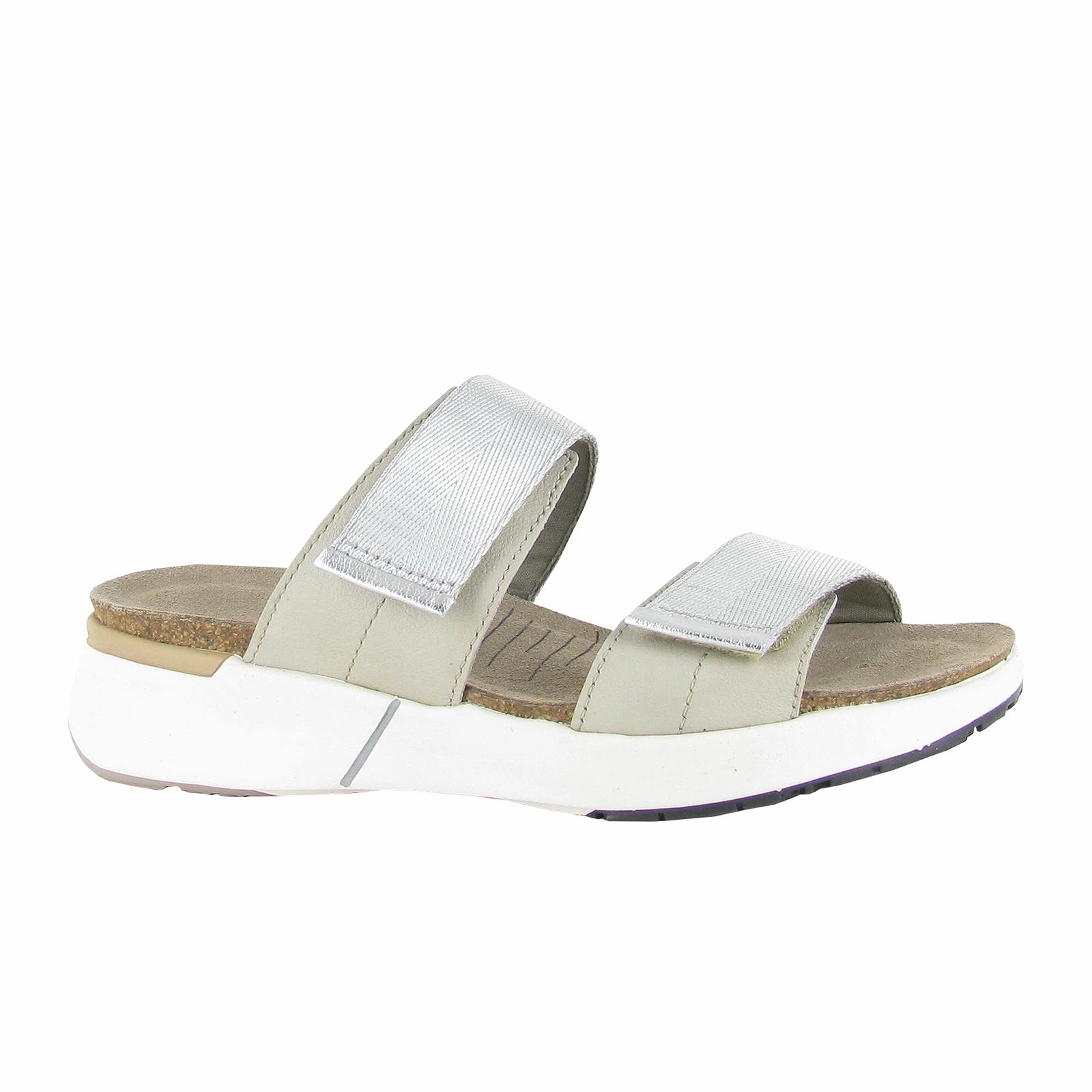 Naot Calliope Slide Sandal (Women) - Soft Ivory/Soft Silver/Silver Gray Woven Toe box space