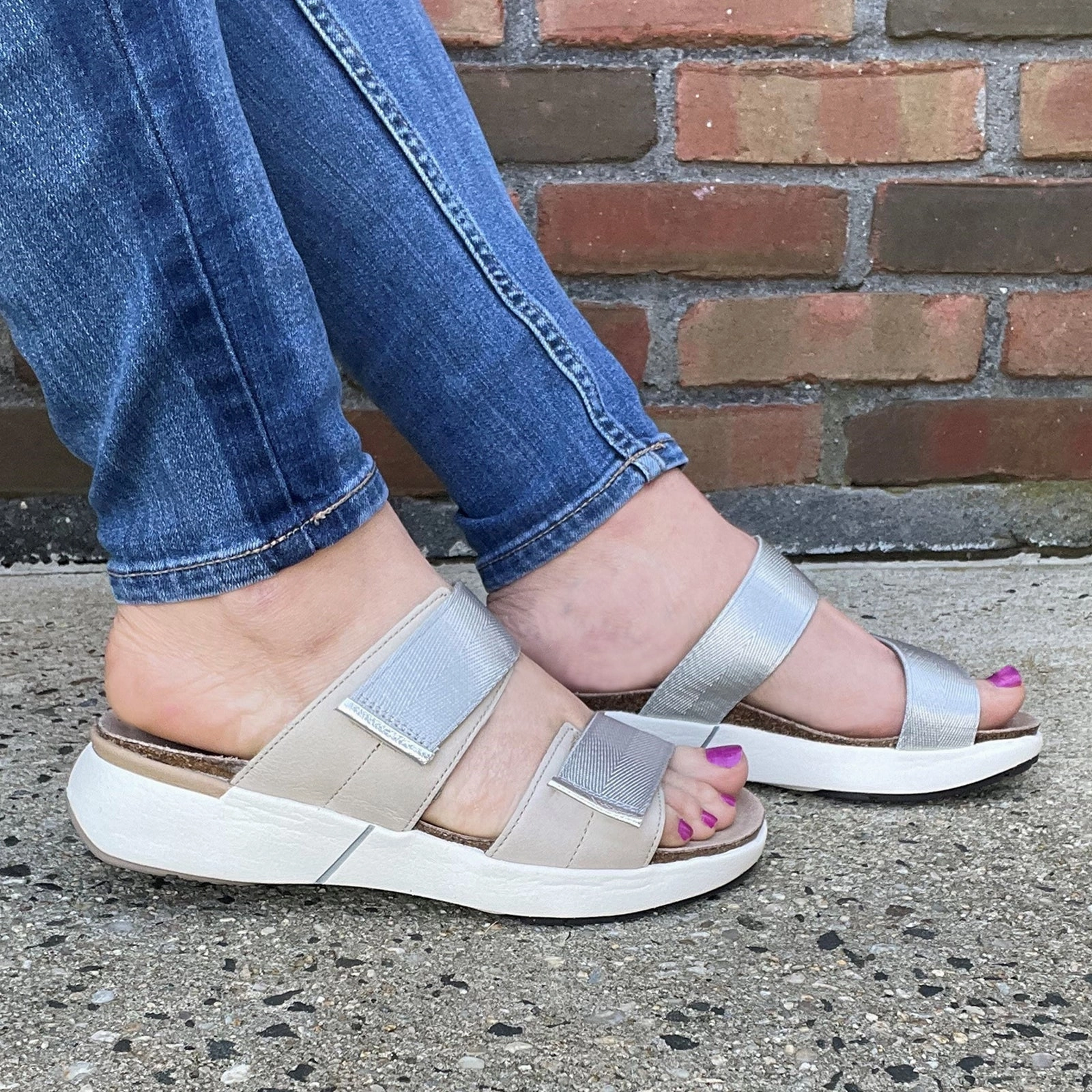 Relaxed Fit Shoes Naot Calliope Slide Sandal (Women) - Soft Ivory/Soft Silver/Silver Gray Woven