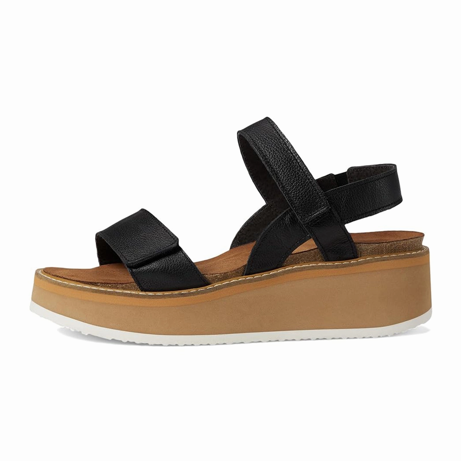 Practical Function Chill Sandal Fit Naot Meringue Wedge Sandal (Woman) - Soft Black Leather with Camel Sole