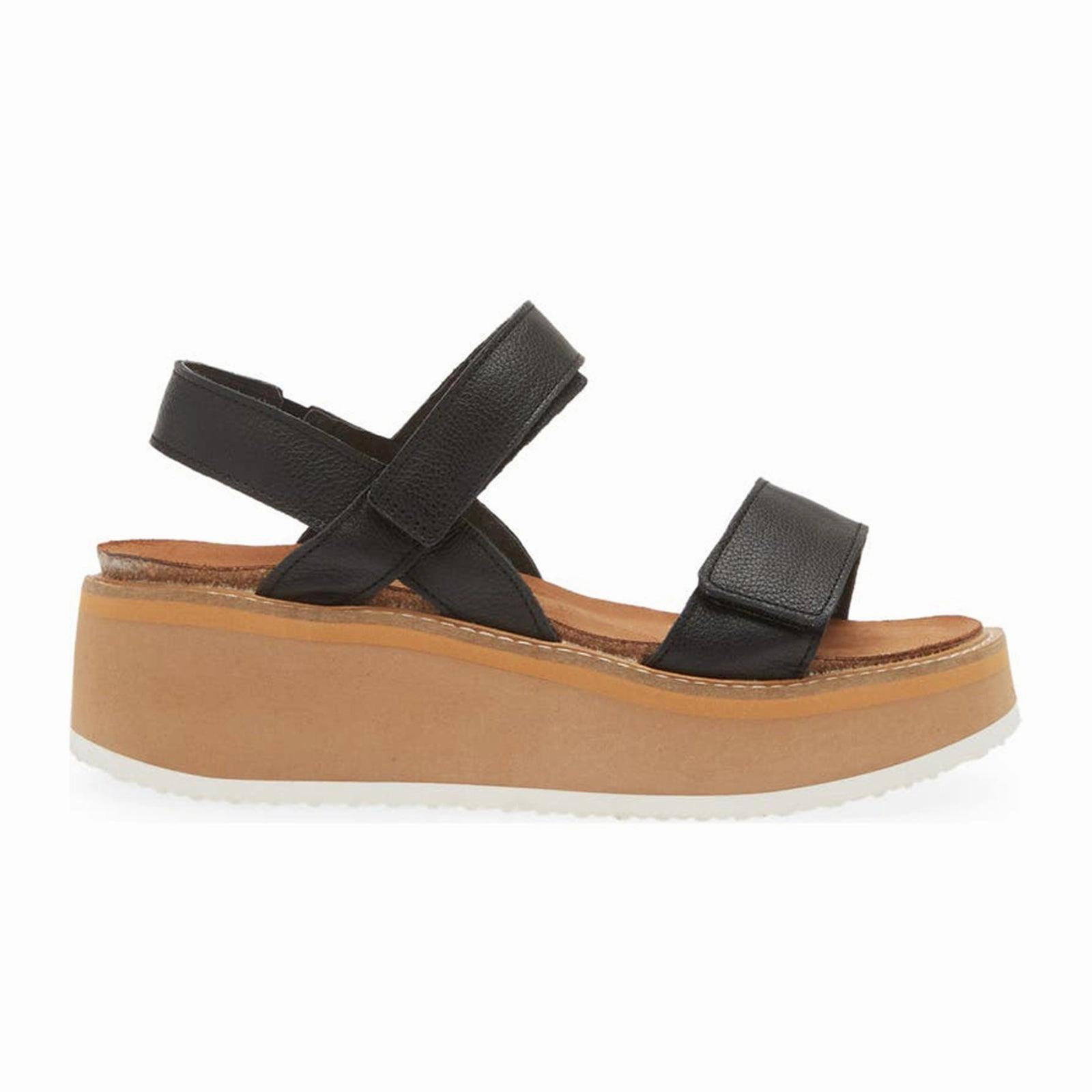 High   Quality Naot Meringue Wedge Sandal (Woman) - Soft Black Leather with Camel Sole