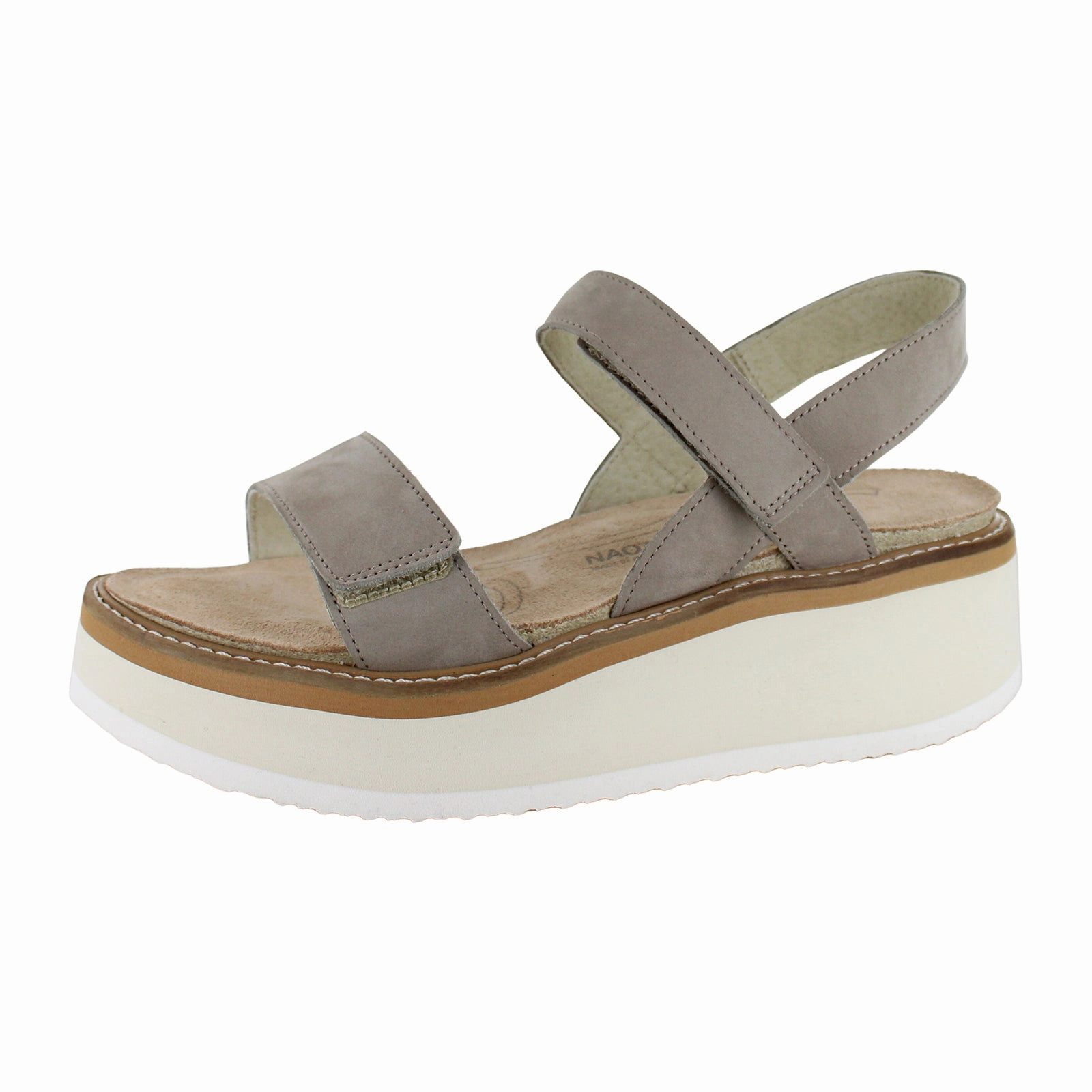Naot Meringue Wedge Sandal (Woman) - Stone Nubuck with Off White Sole Easy To Wear Footwear Beach Fit Slip