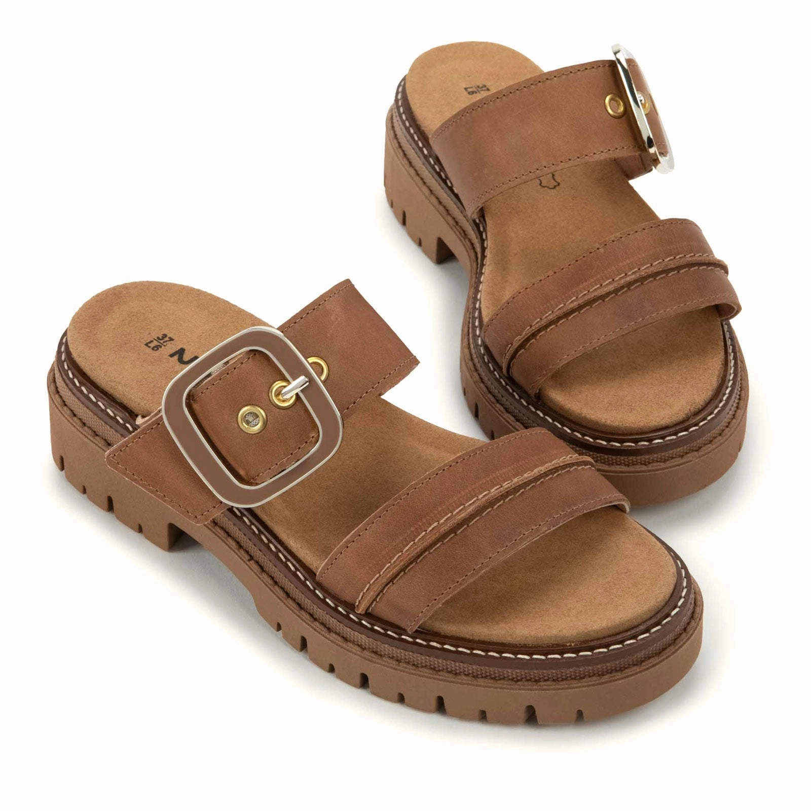 Naot Mulberry Slide Sandal (Women) - Latte Brown Leather Lightweight Sole Adaptive Fit Technology