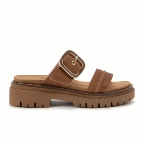 Naot Mulberry Slide Sandal (Women) - Latte Brown Leather Light Responsive