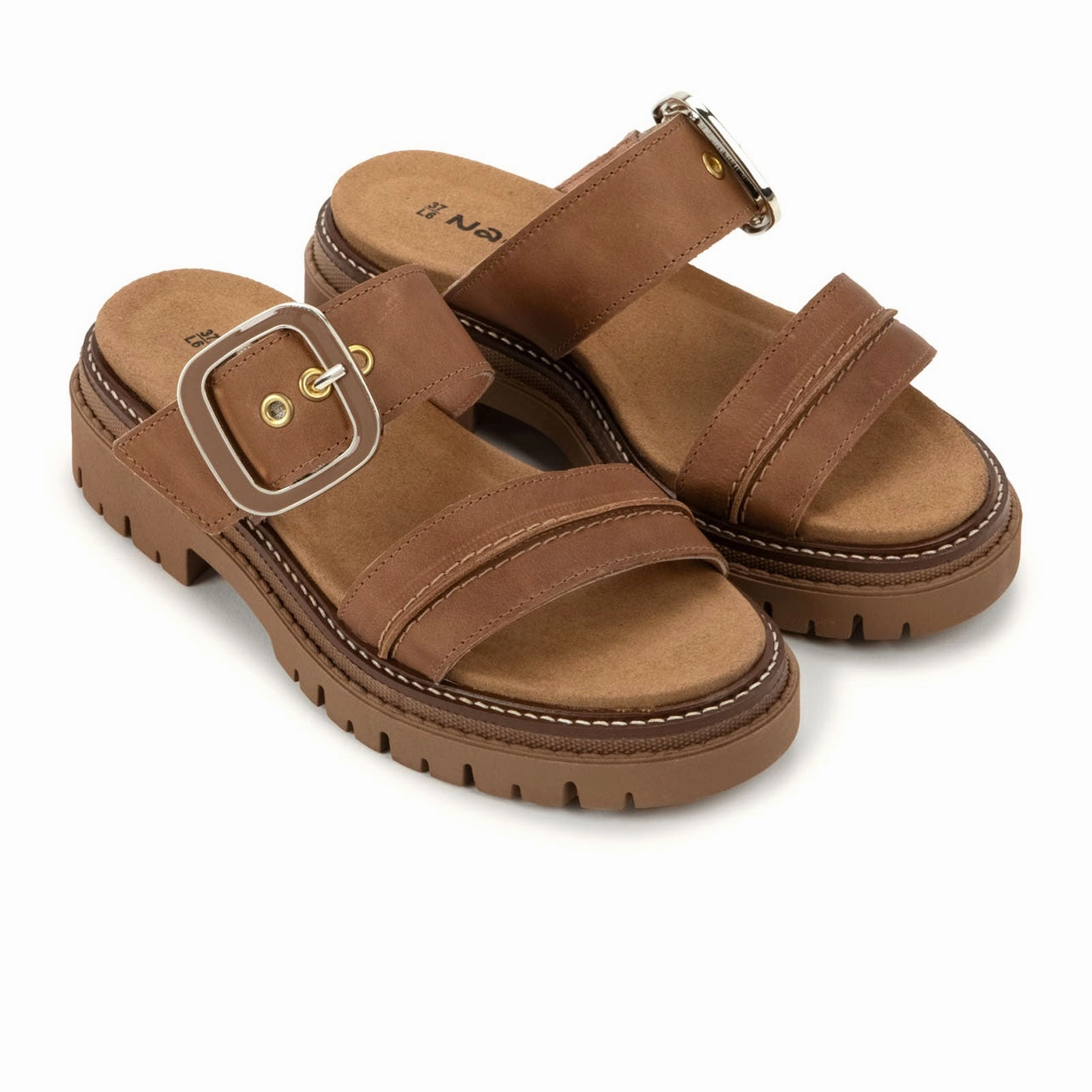 Naot Mulberry Slide Sandal (Women) - Latte Brown Leather Quick Slip-On Design No-Slip Grip