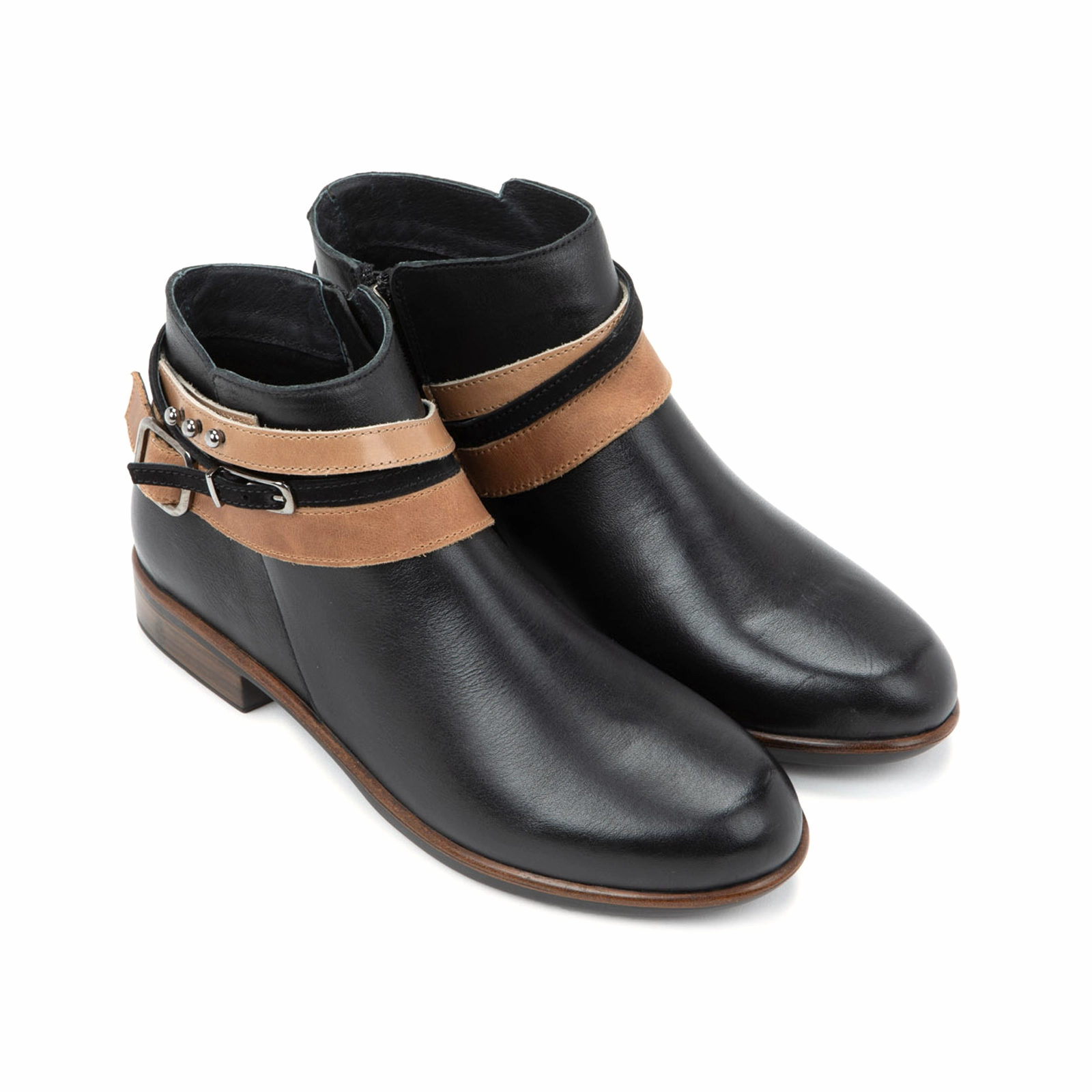 Work Setup Way Open Naot Sumatra Ankle Boot (Women) - Jet Black Leather/Brown Straps