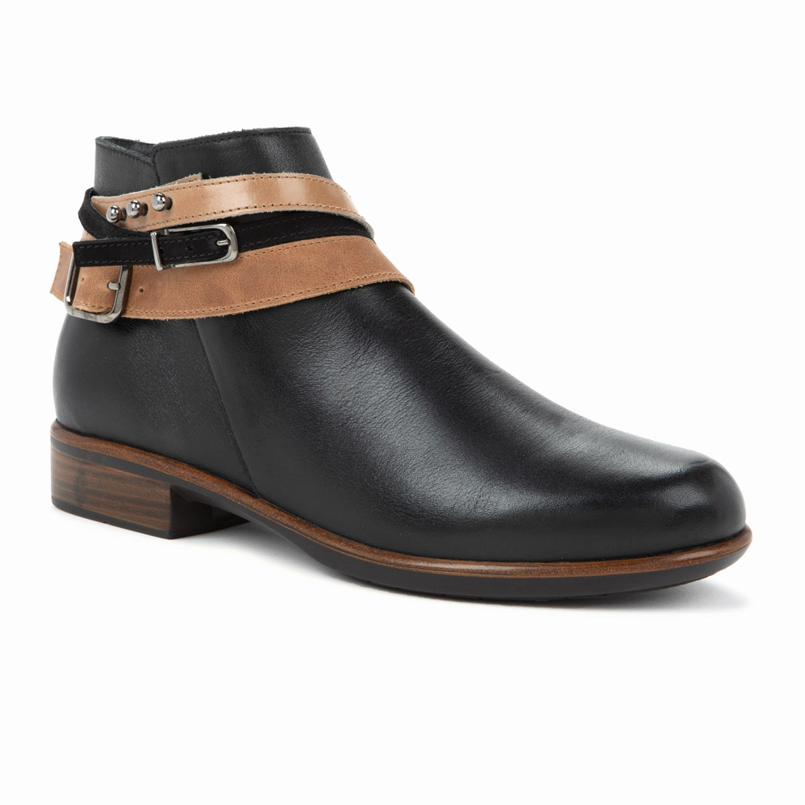 Naot Sumatra Ankle Boot (Women) - Jet Black Leather/Brown Straps Elegant Footwear Market Pace