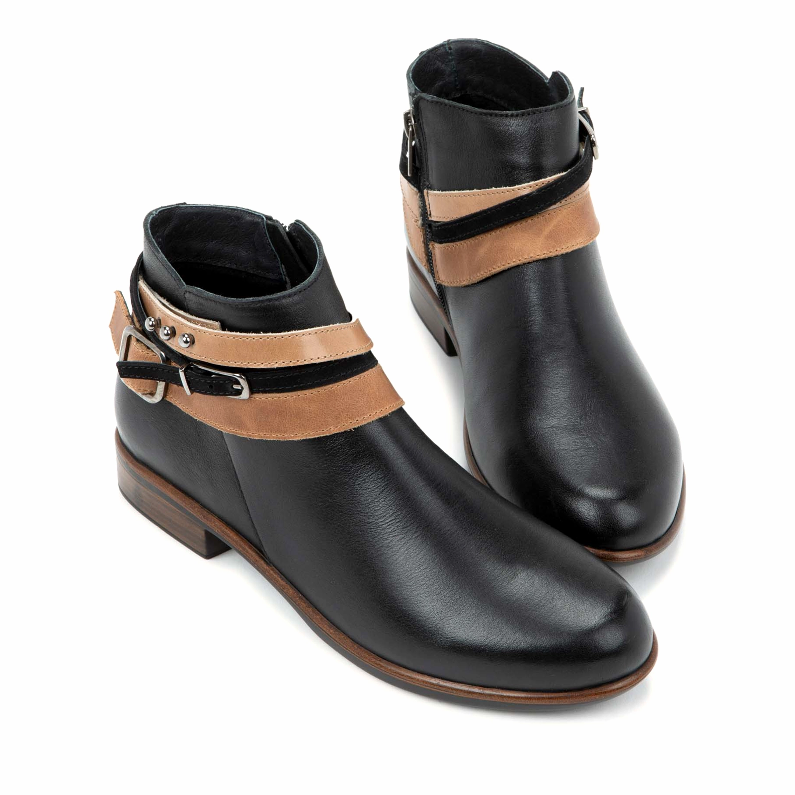 Go Easy Naot Sumatra Ankle Boot (Women) - Jet Black Leather/Brown Straps