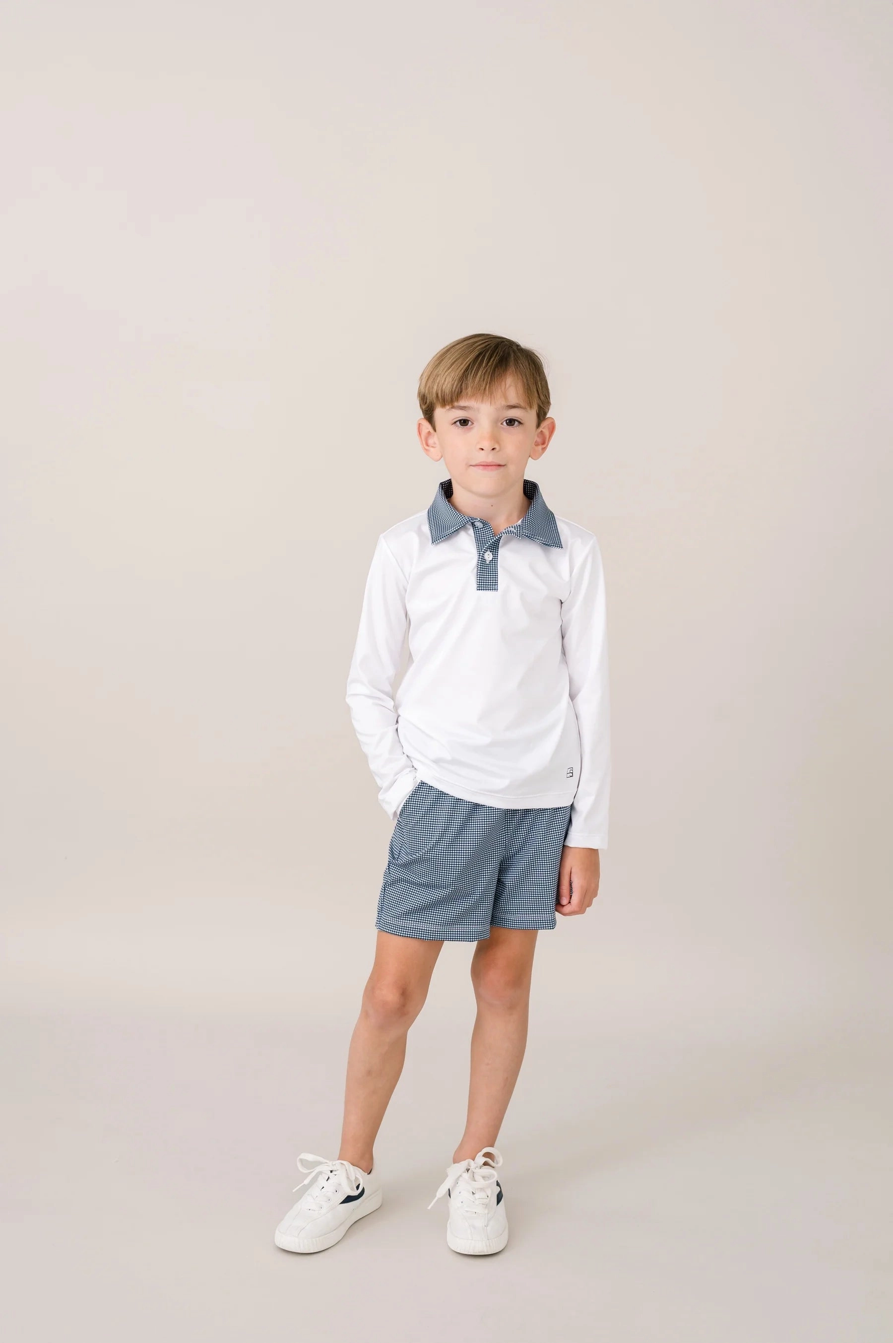 Nathan Short, Nantucket Navy Minigingham, Pure Coconut Infant
