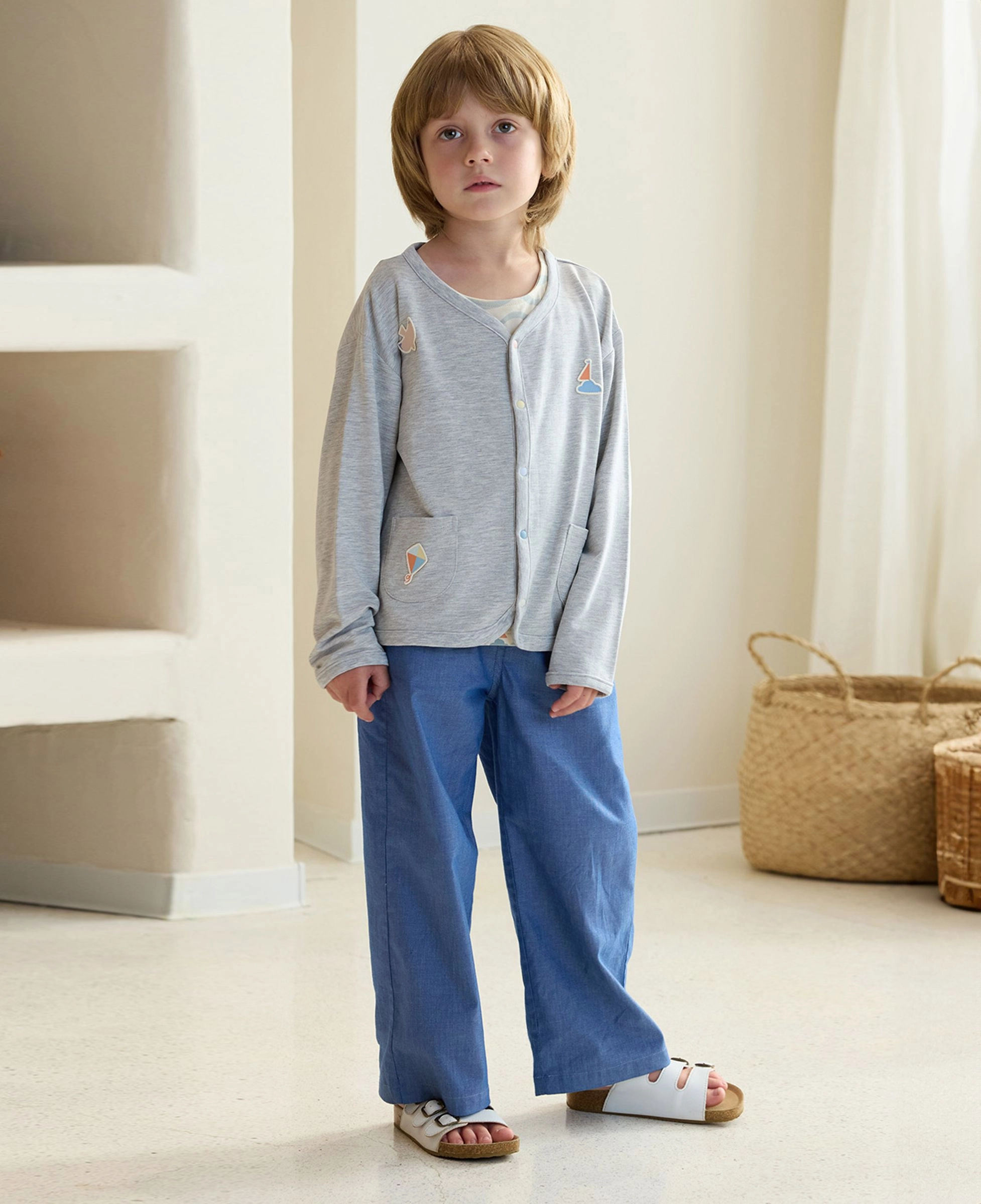 Baggy Nest Designs - Petite Revery Kids French Terry Long Sleeve Cardigan - Fog Grey