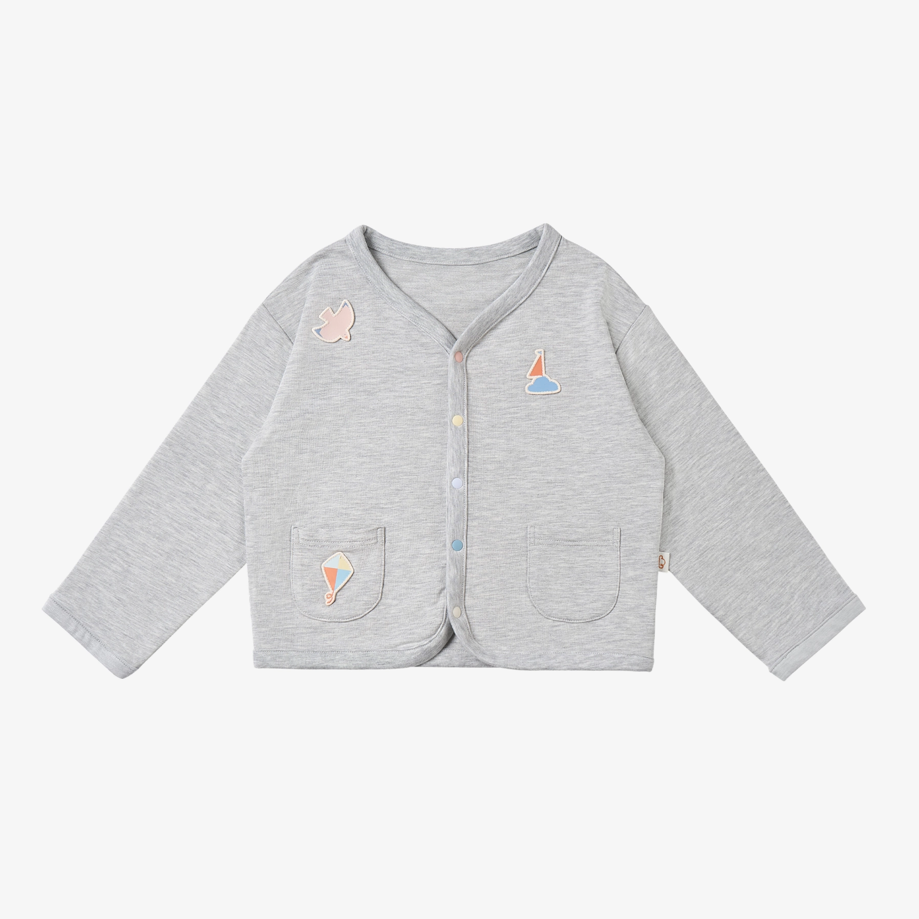 Wild Nest Designs - Petite Revery Kids French Terry Long Sleeve Cardigan - Fog Grey
