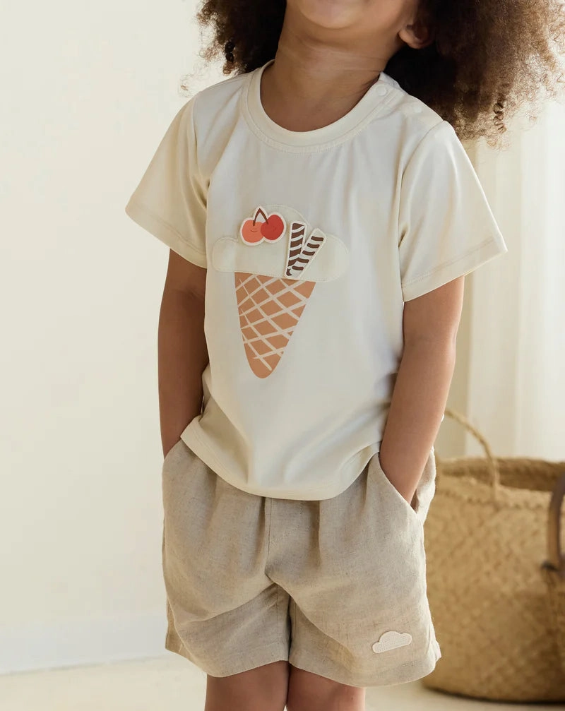 Nest Designs - Petite Revery Kids Washed Linen Shorts - Sandy Neutral Multipurpose Easy - to - take off