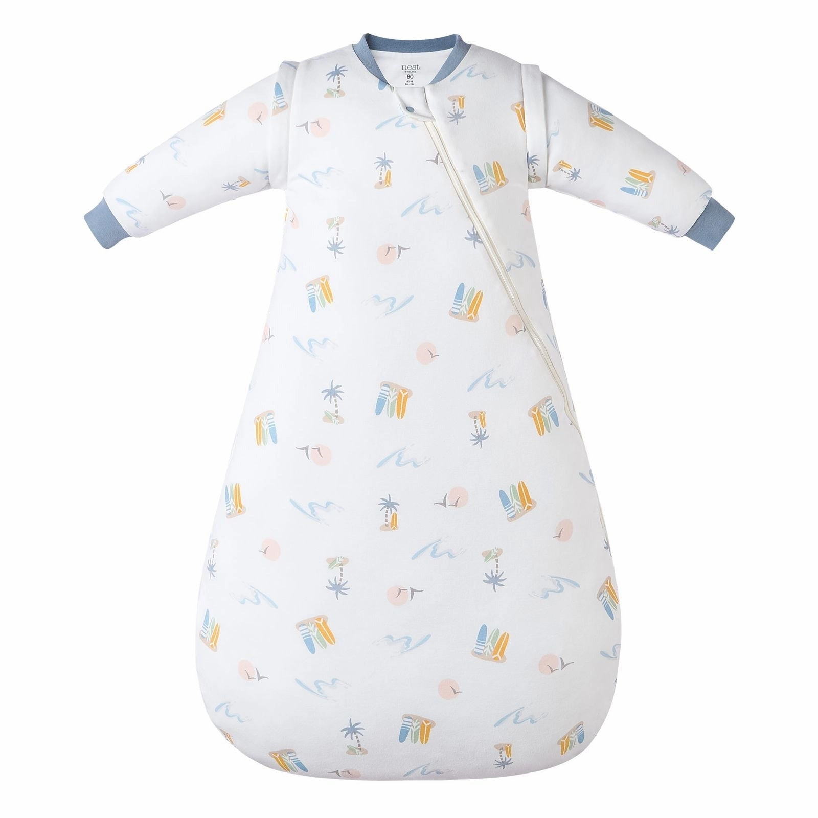 Nest Designs Baby 1.0 TOG Removable Long Sleeve Sleep Bag (Organic Cotton) - Pastel Waves coastal