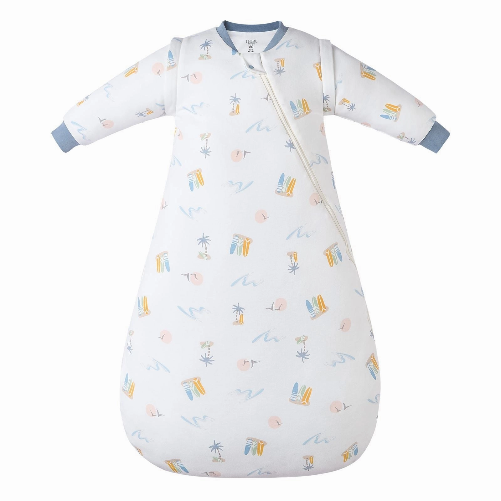 Polyester blended kids' apparel Rugged Nest Designs Baby 1.0 TOG Removable Long Sleeve Sleep Bag (Organic Cotton) - Pastel Waves