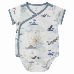 Nest Designs Baby Bamboo Pima Short Sleeve Kimono Onesie - Ocean Wonders best - selling