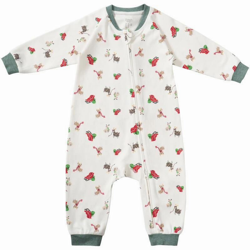 Organza Nest Designs Baby Organic Cotton Long Sleeve Footless Sleeper - Sleigh All Day (Holiday)