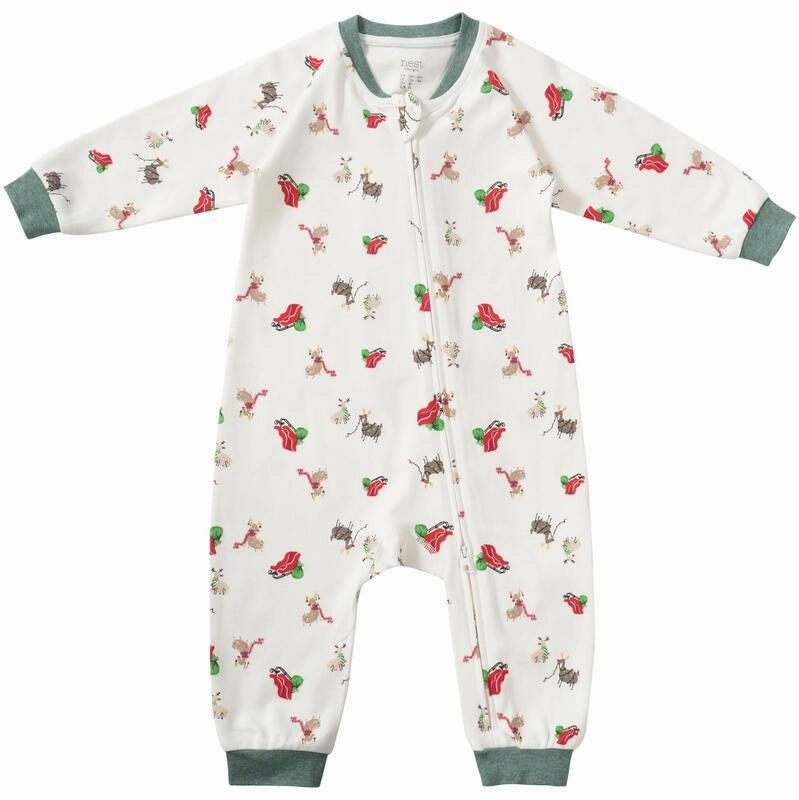 Nest Designs Baby Organic Cotton Long Sleeve Footless Sleeper - Sleigh All Day (Holiday) Wool