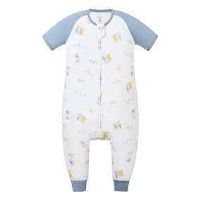 UV - Protected Denim Nest Designs Kids/Baby 0.6 TOG Raglan Short Sleeve Footed Sleep Suit (Bamboo Pima) - Pastel Waves