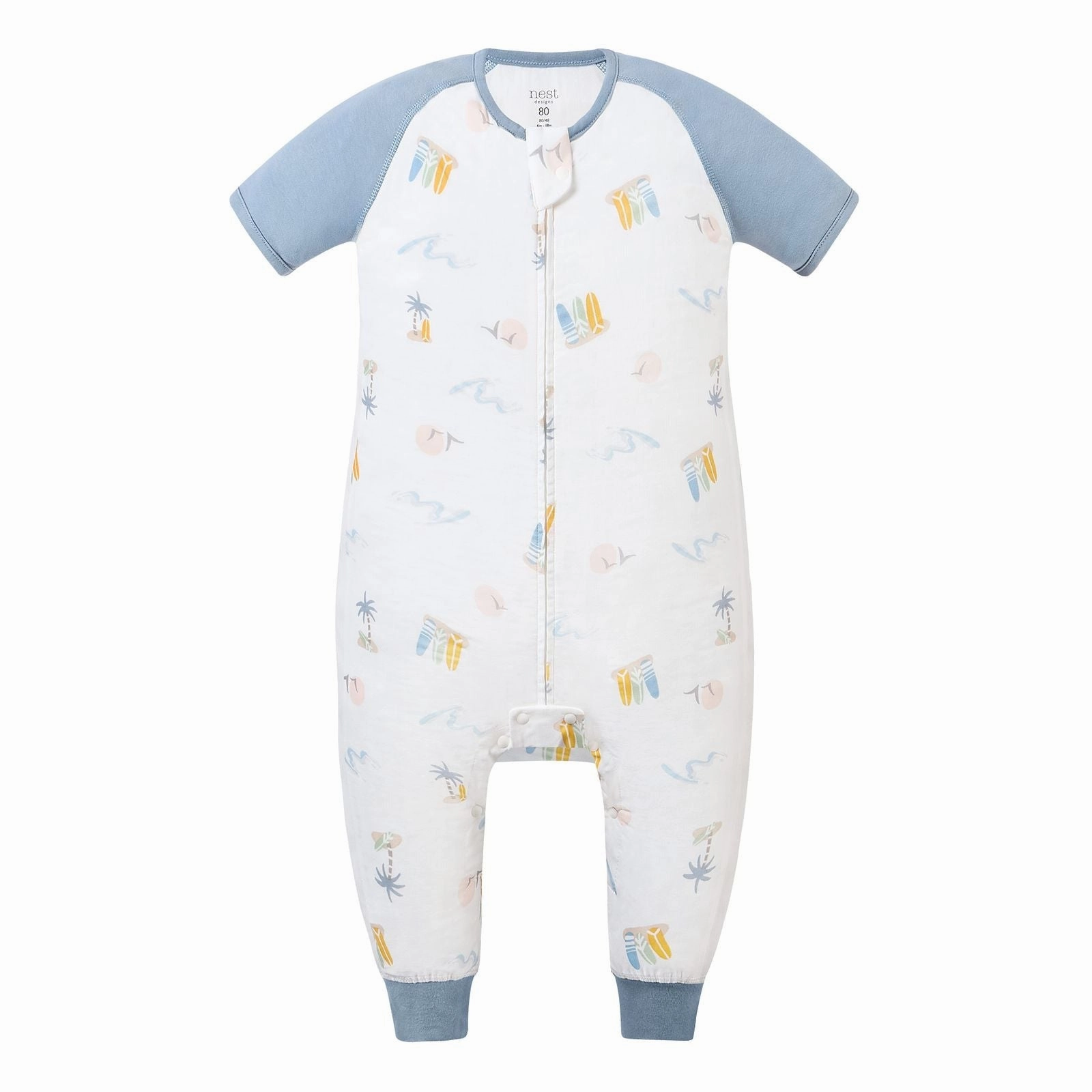 Line - dry Youthful Nest Designs Kids/Baby 0.6 TOG Raglan Short Sleeve Footed Sleep Suit (Bamboo Pima) - Pastel Waves