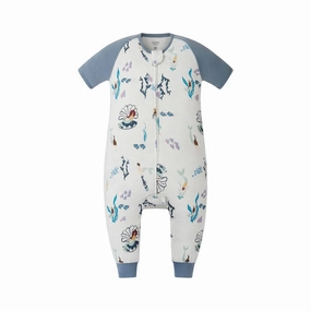 Nest Designs Kids/Baby 0.6 TOG Short Sleeve Footed Sleep Suit (Bamboo Pima) - Splish Splash Shiny outfits for children School going kids' wear