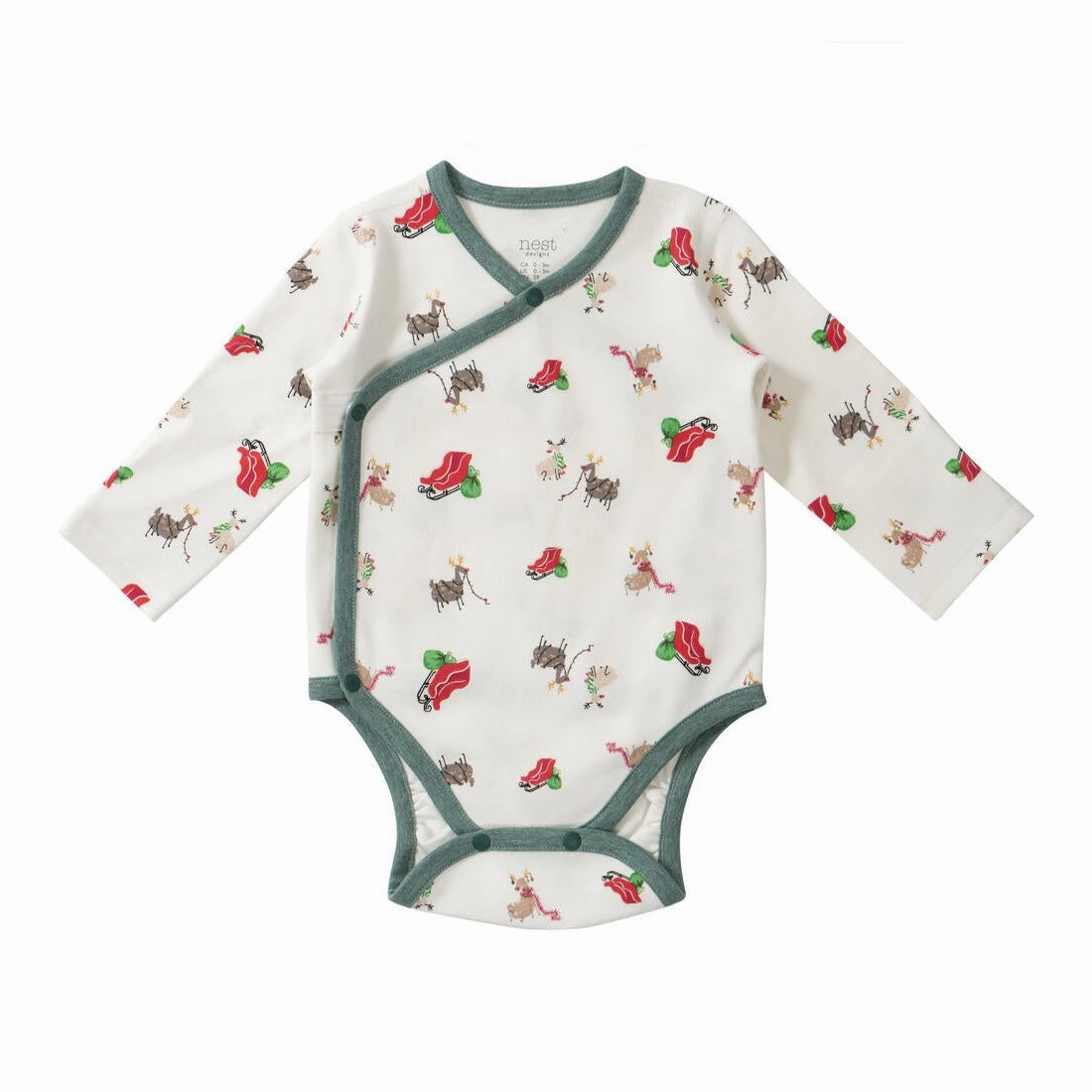 Nest Designs Kids/Baby Organic Cotton Long Sleeve Kimono Onesie - Sleigh All Day (Holiday) Delicate