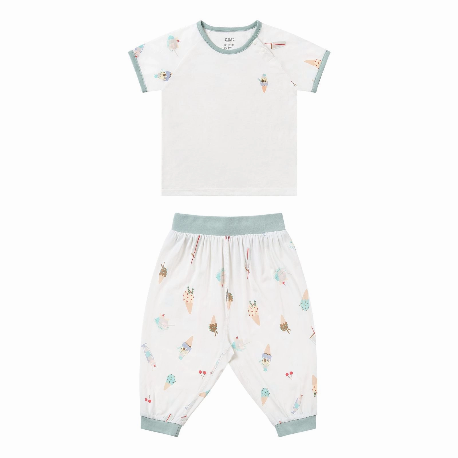 Nest Designs Kids/Baby Short Sleeve Play Set (Avocado Bamboo) - Ice Cream Summer Unisex kids' clothing