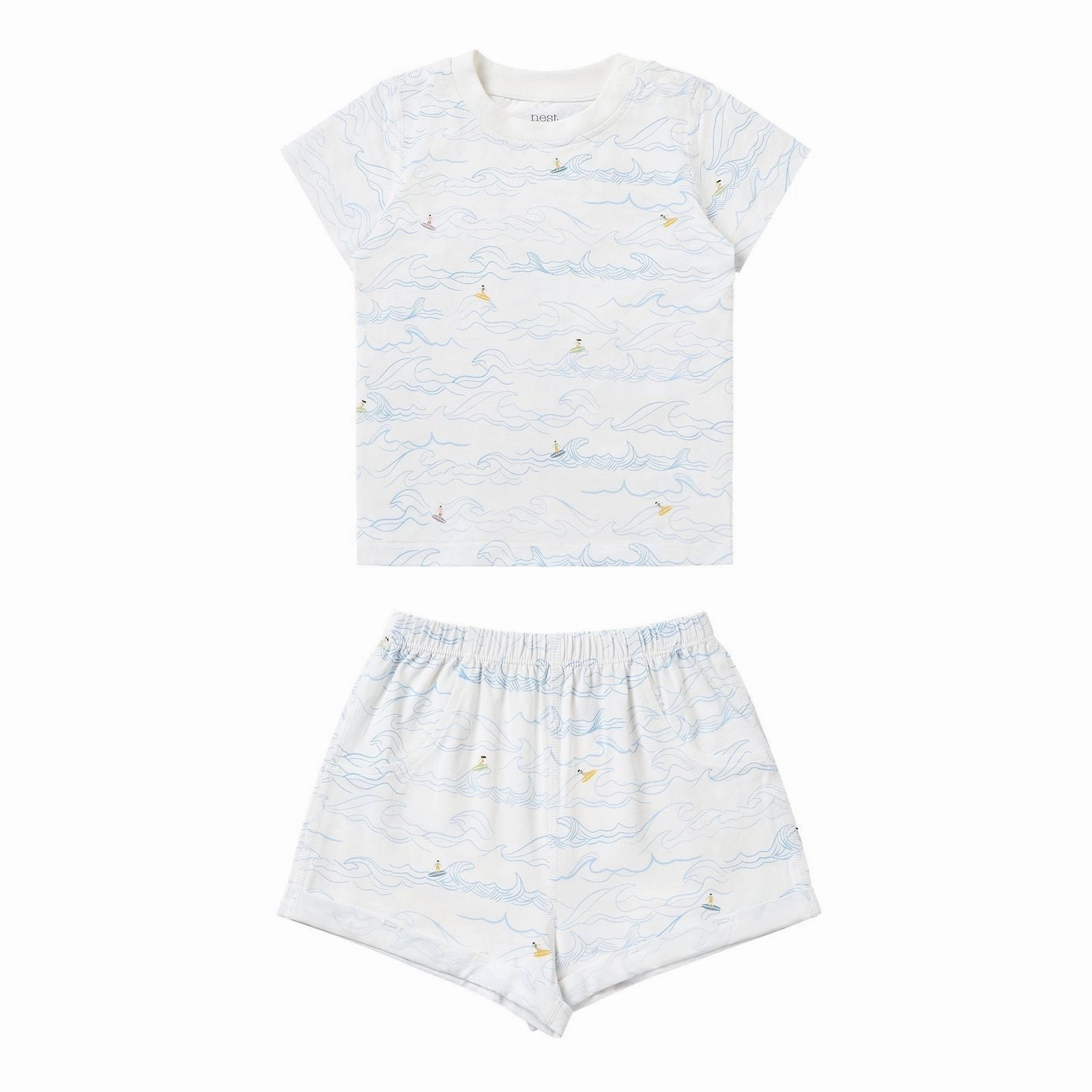Plain kids' clothes Sleep - Wear Nest Designs Kids/Baby Short Sleeve Two-Piece PJ Set (Bamboo Jersey) - Surf's Up