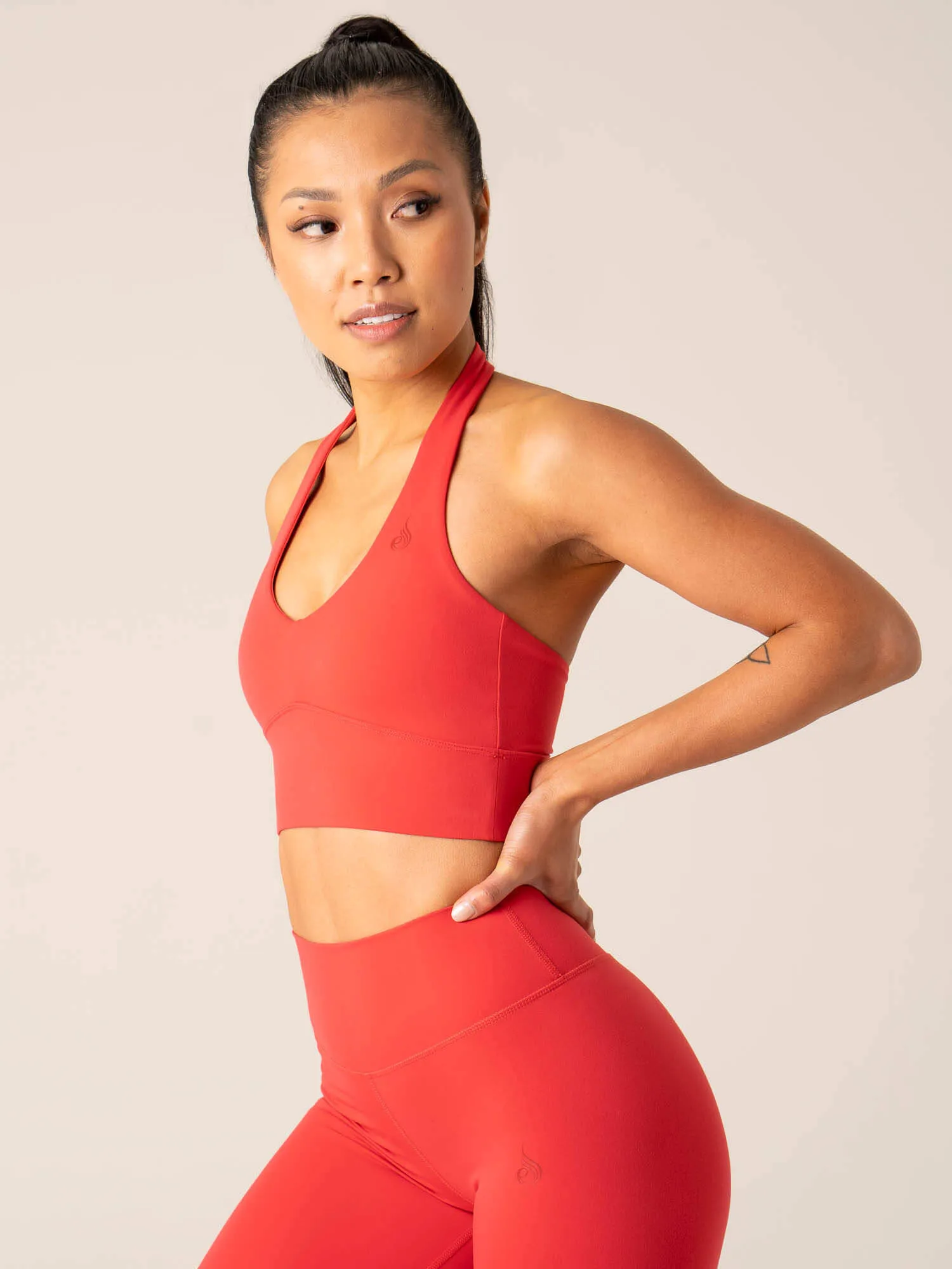Anti Chafe Lining Smooth Cup NKD Arch Halter Sports Bra - Red