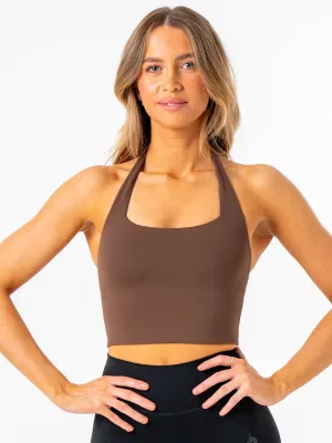 Reinforced Neckline NKD Halter Tank - Chocolate