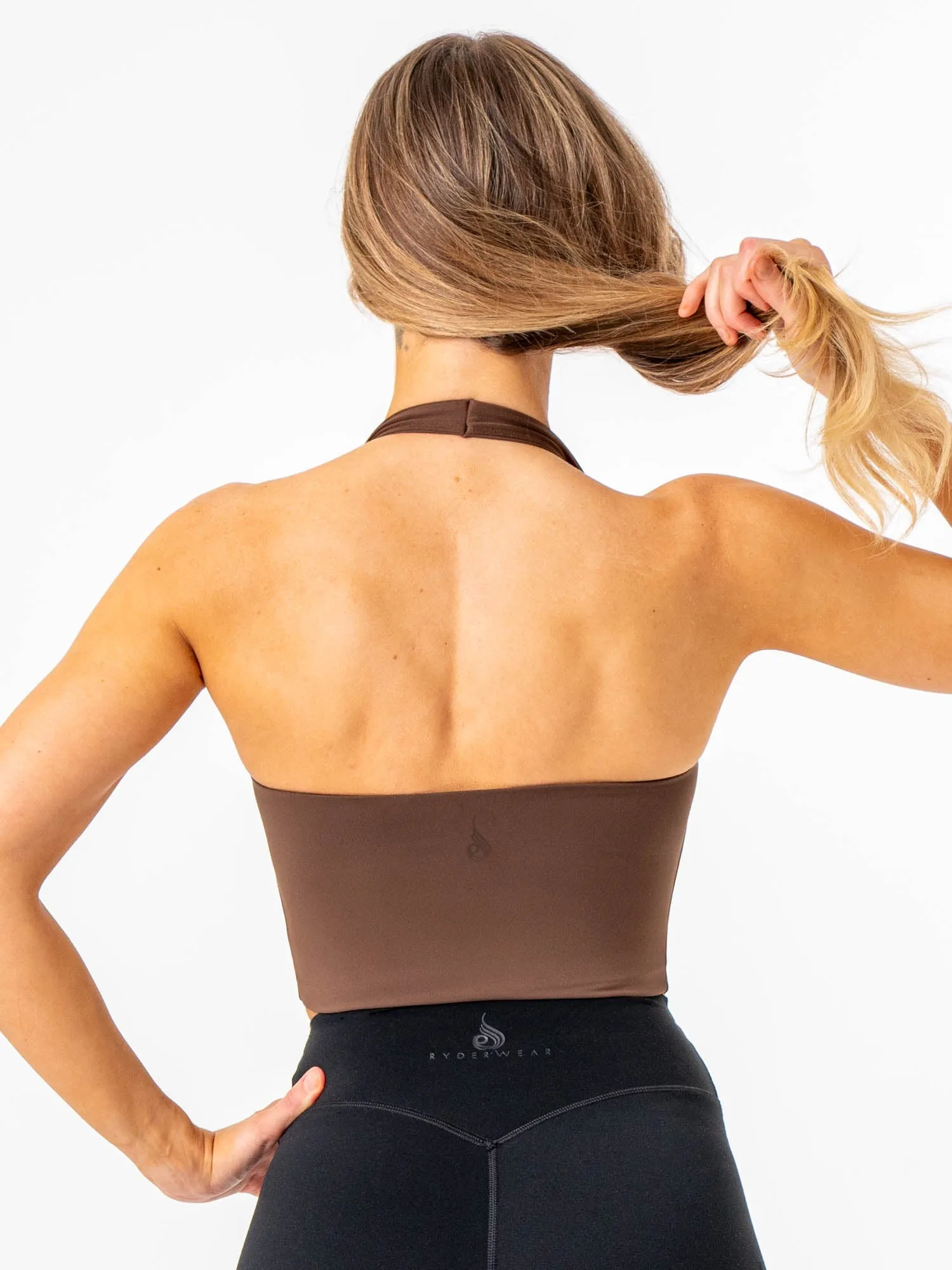 SelfFabric Binding HighDurabilityWeave NKD Halter Tank - Chocolate