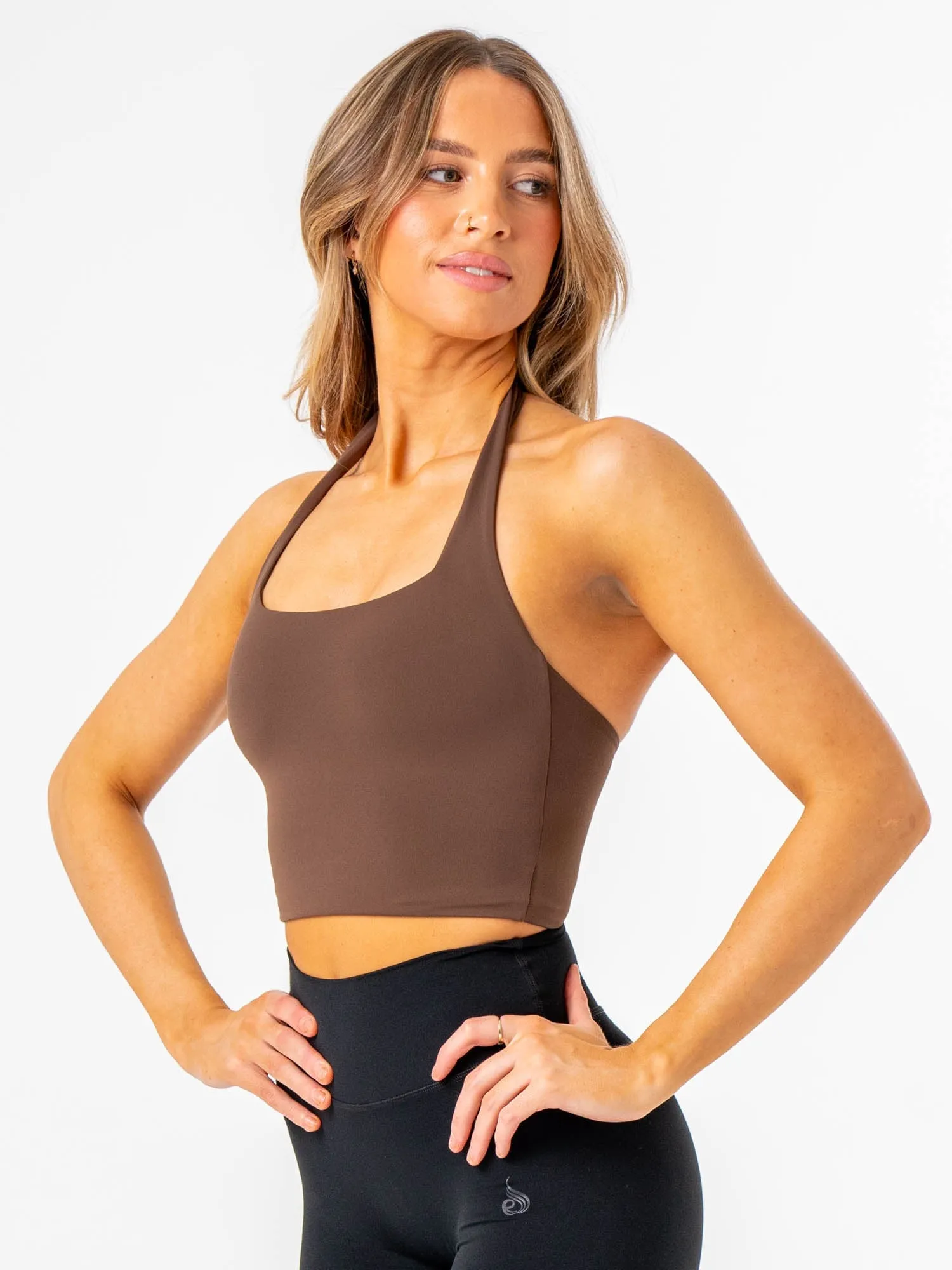 Contrast Stitch Detailing NKD Halter Tank - Chocolate