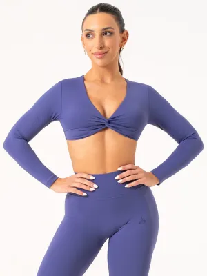 Convertible Style Flatlock Stitching Technique NKD Knot Long Sleeve Top - Indigo