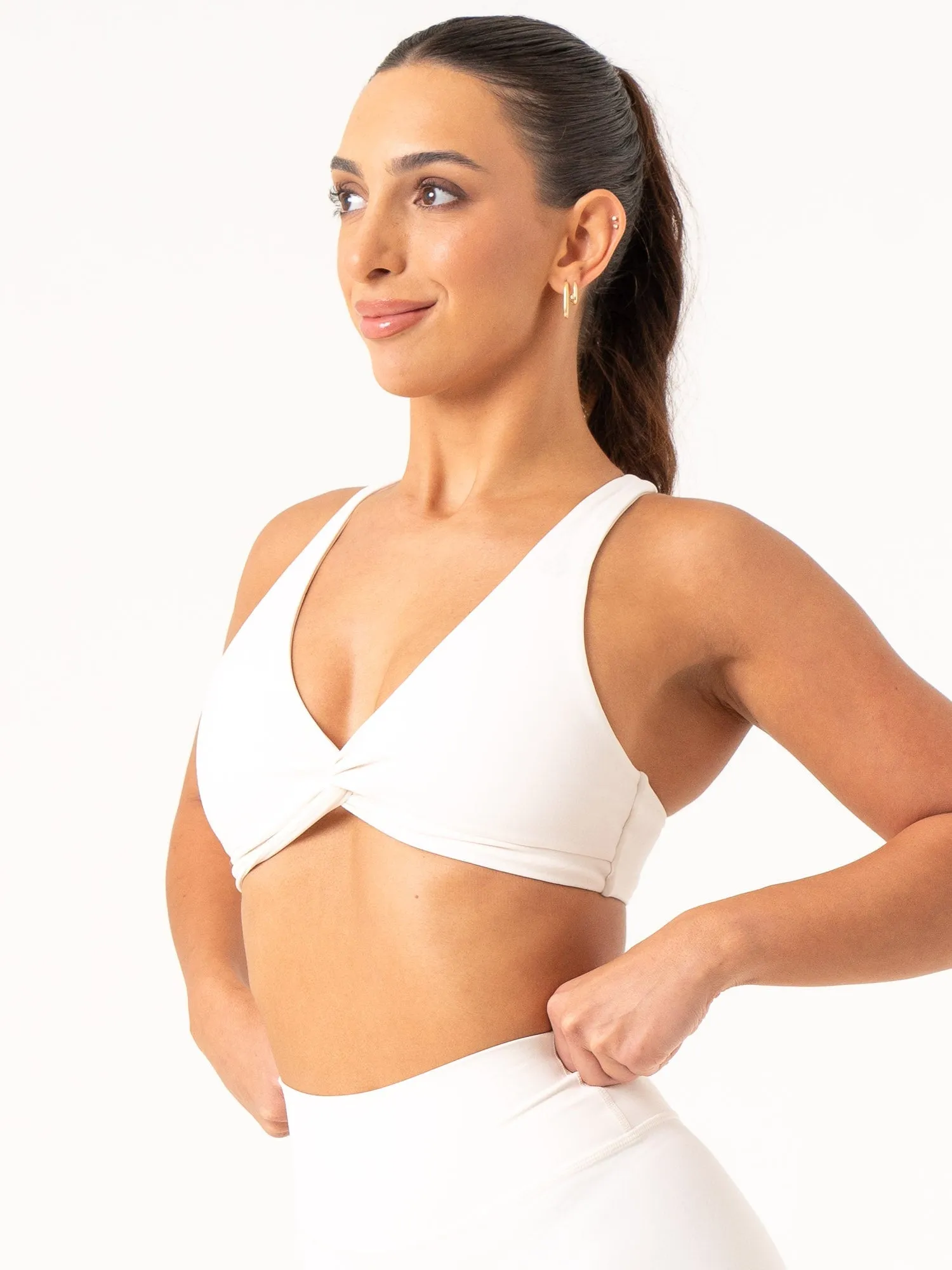 Non-Slip Band NKD Knot Sports Bra - Off White