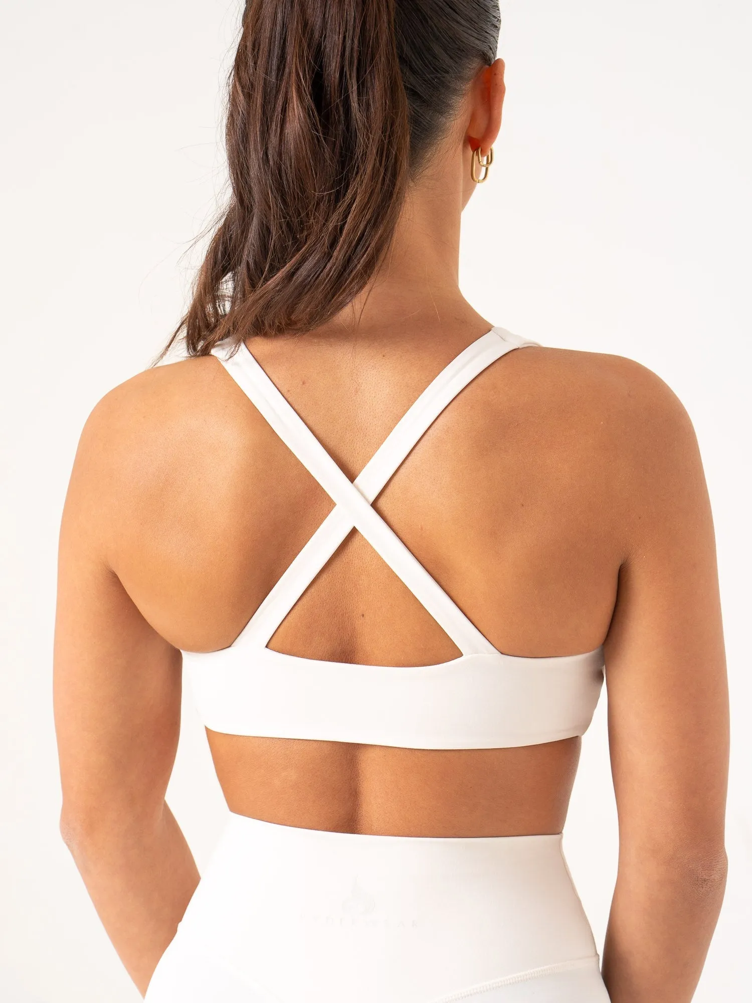 Athletic Wear Satin NKD Knot Sports Bra - Off White