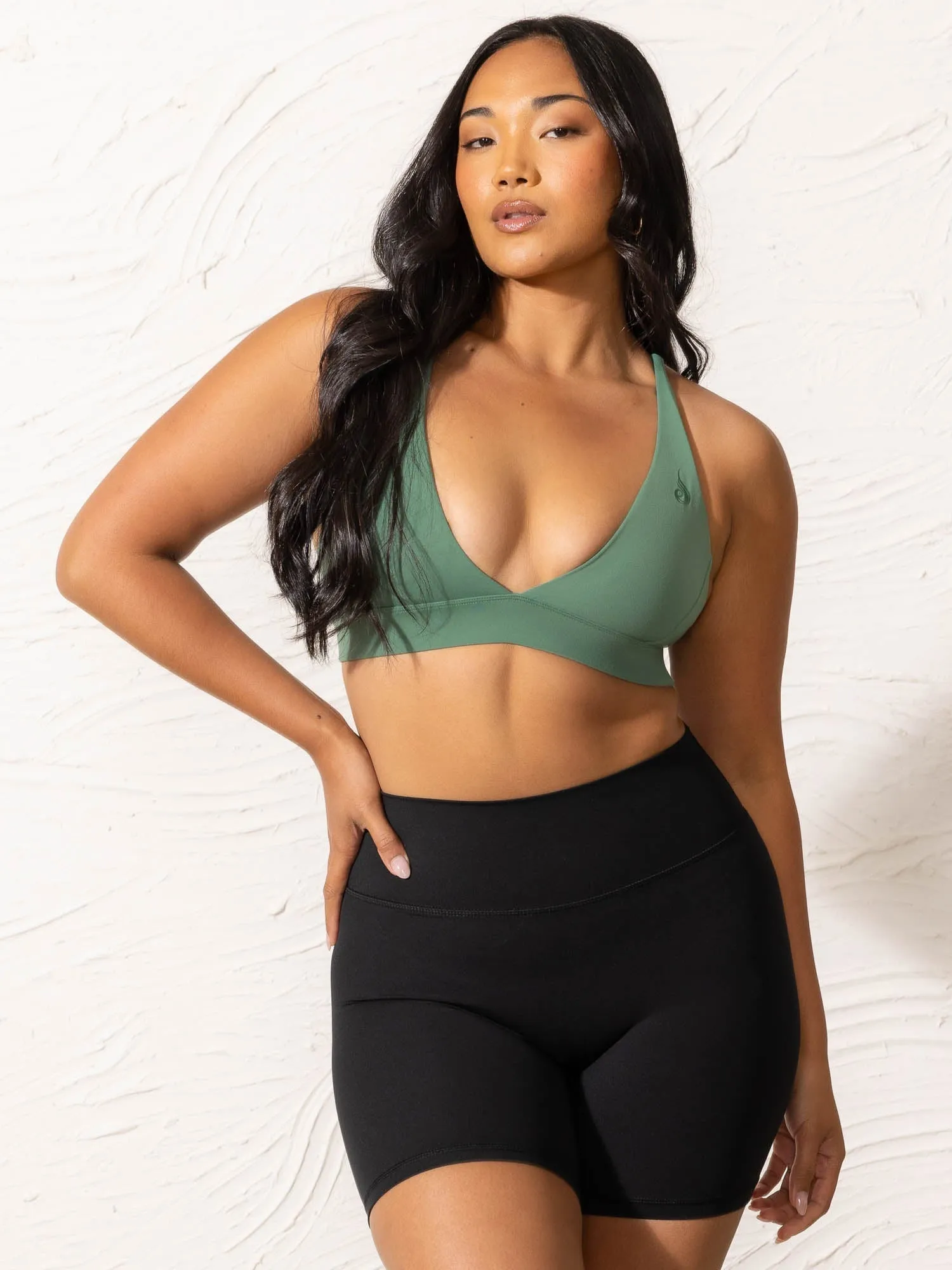 Thin Straps elastic waistband NKD Low Neck Sports Bra - Forest Green