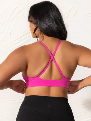Zigzag stitching seams Soft Lace NKD Low Neck Sports Bra - Neon Pink