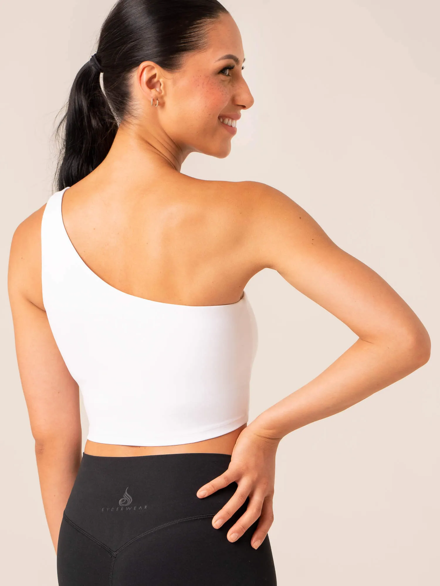 NKD One Shoulder Tank Bra - White Reinforced stitching seams