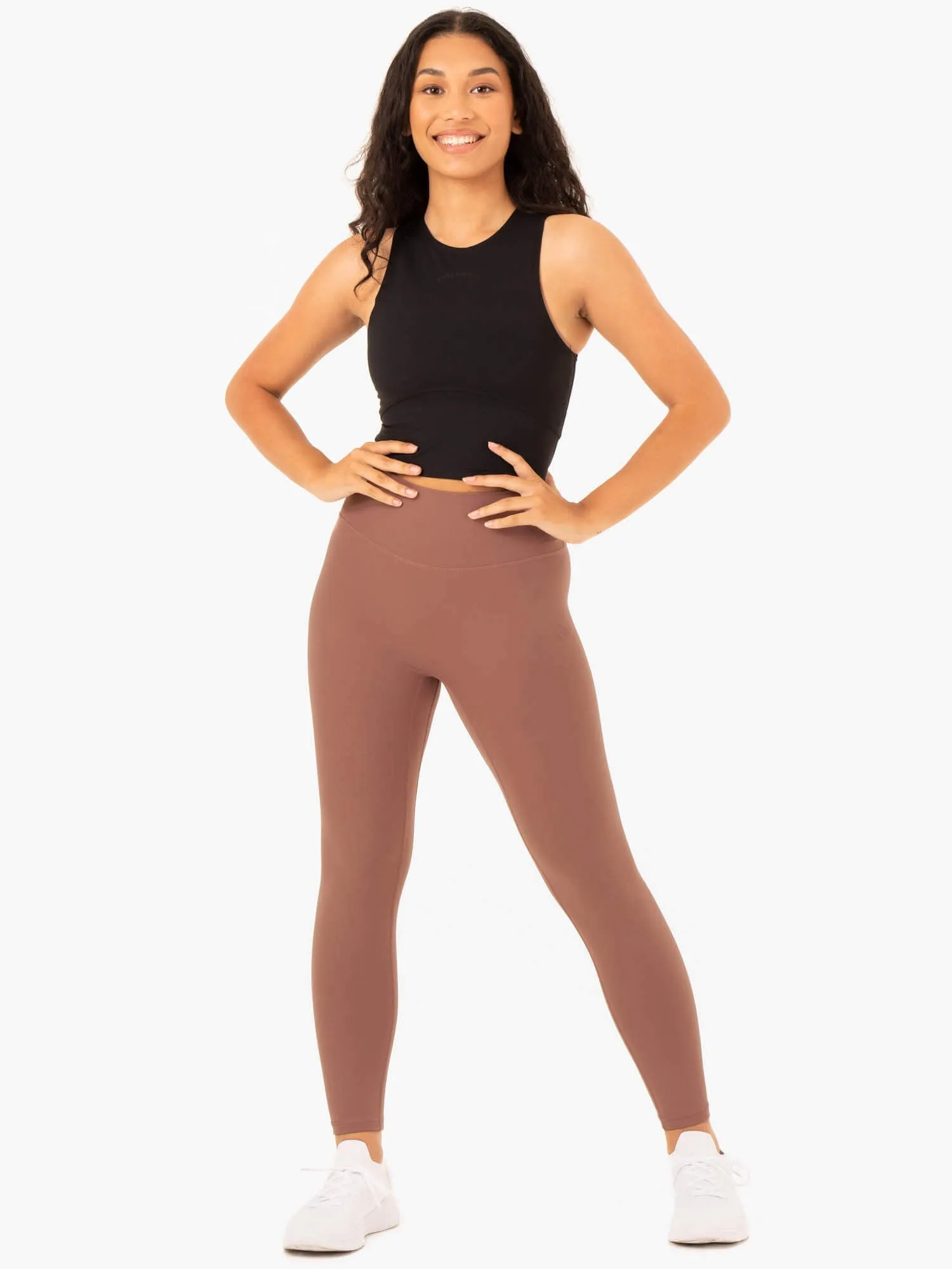 NKD Refine High Waisted Leggings - Mocha Petite Size Rib Knit Minimalist Style Holiday Outfit