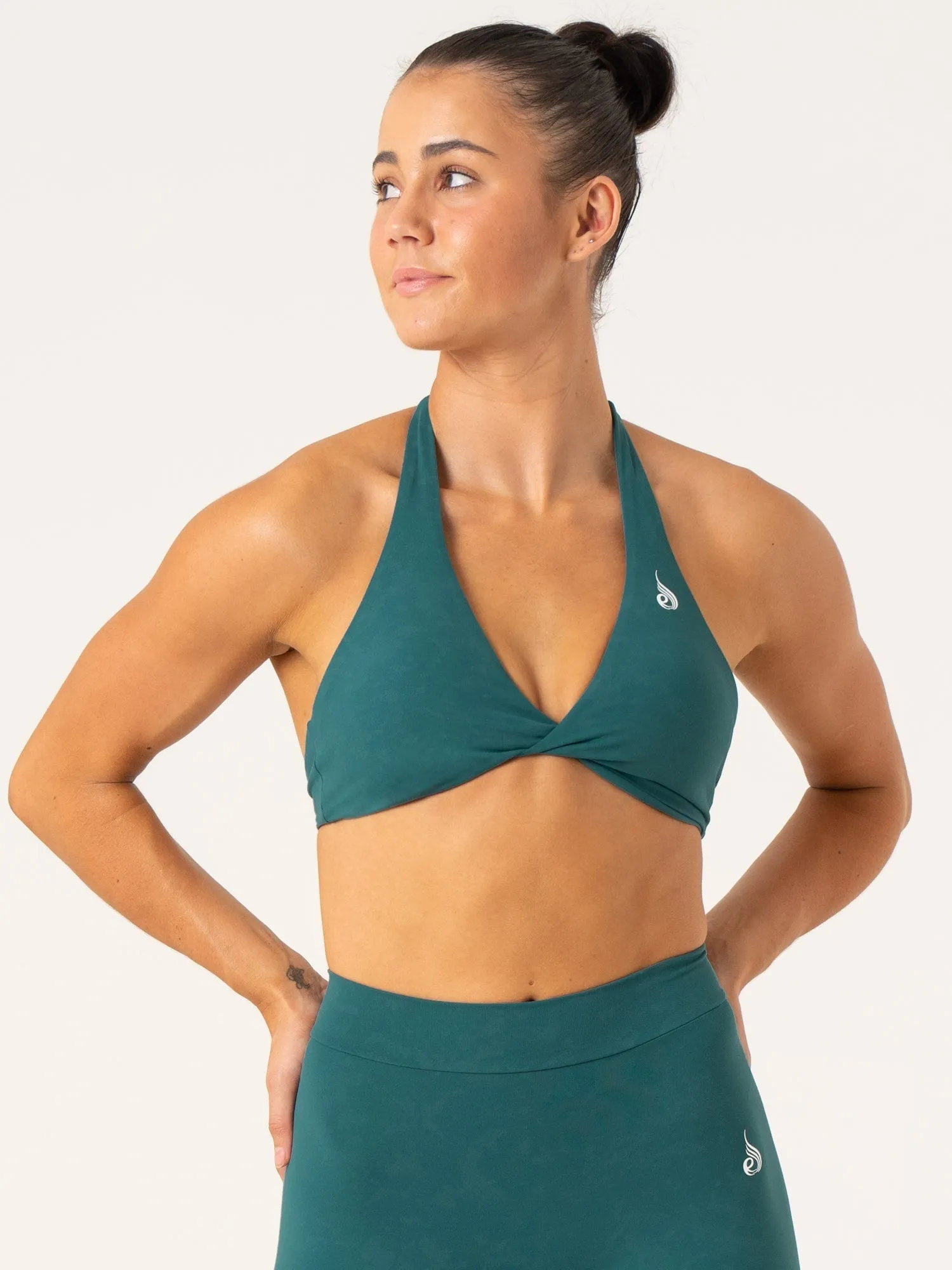 Posture Enhancing Structure Muscle Support NKD Stonewash Halter Sports Bra - Emerald Stonewash