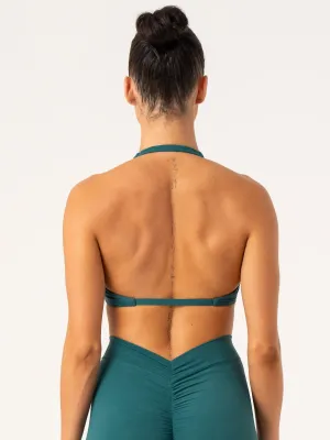 Open-back NKD Stonewash Halter Sports Bra - Emerald Stonewash