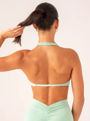 Small NKD Stonewash Halter Sports Bra - Mint Stonewash