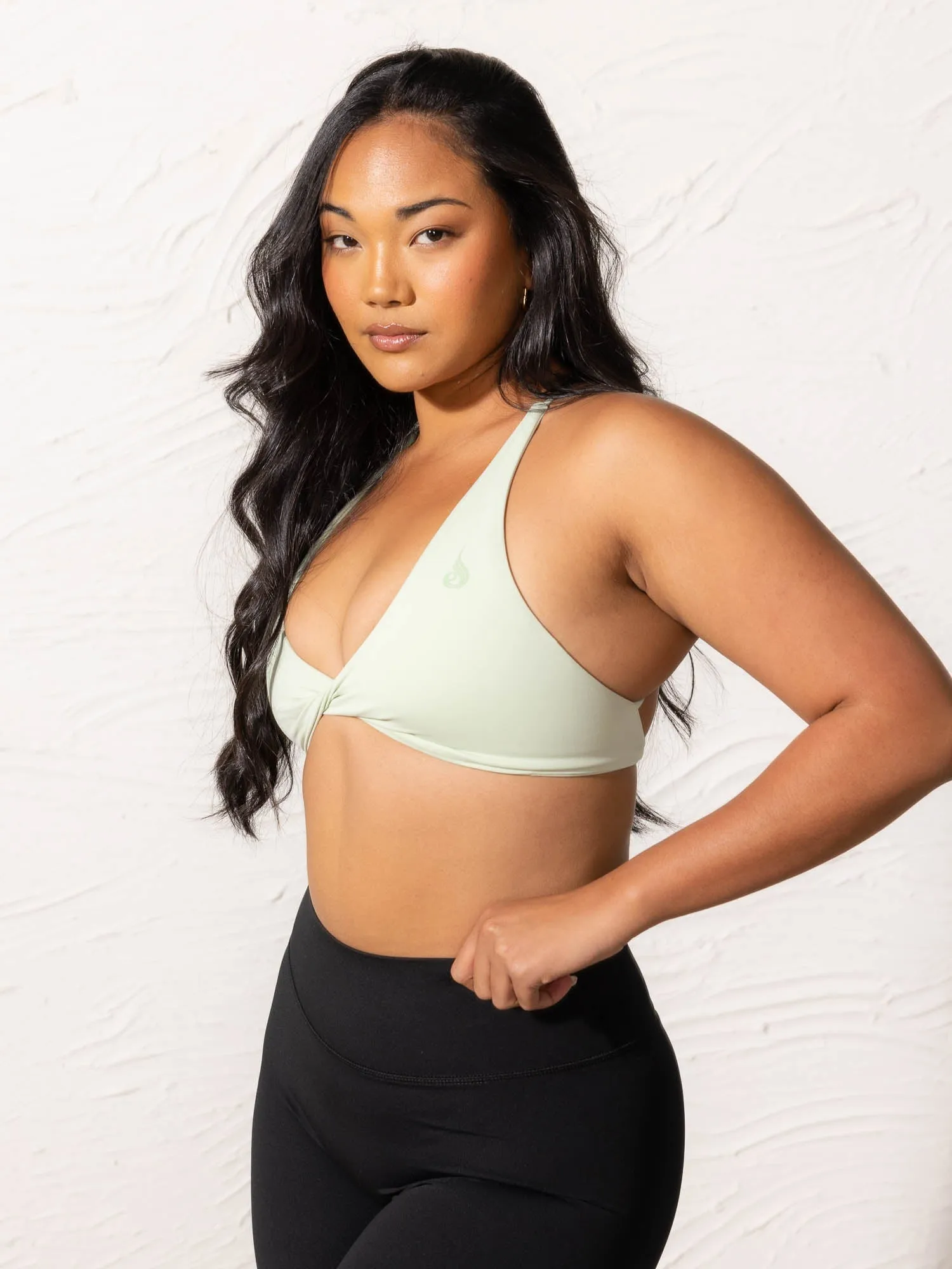Tasseled edges seams NKD Twist Sports Bra - Cucumber