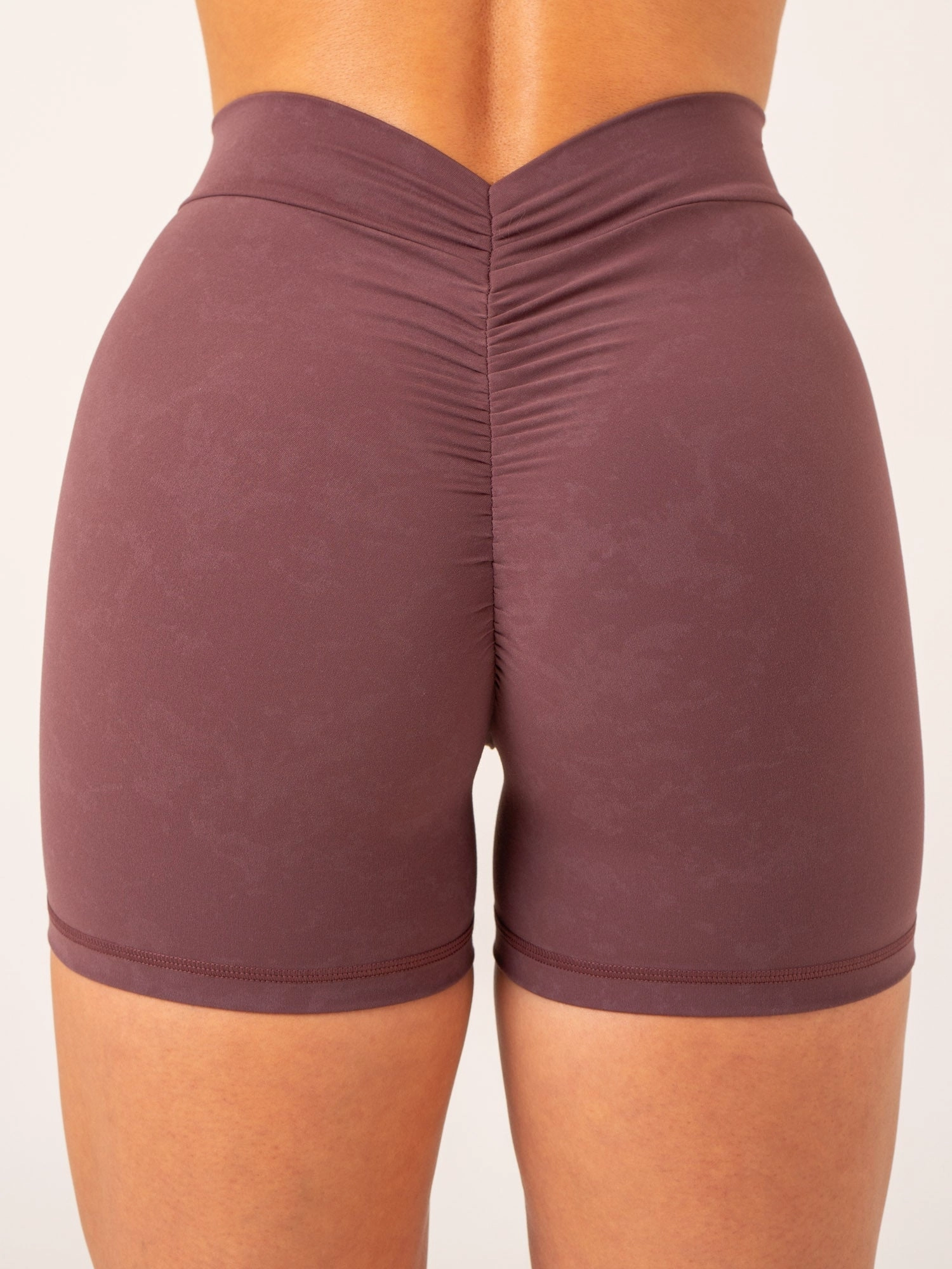 Minimal Waistband NKD Stonewash V Scrunch Shorts - Chocolate Stonewash