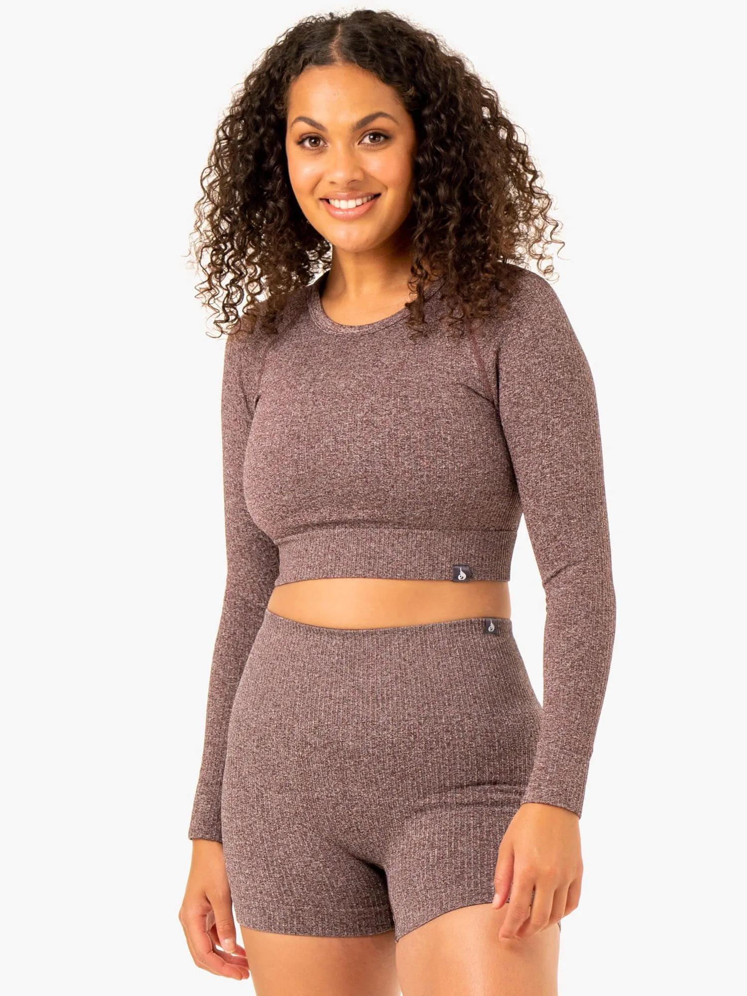 Rib Seamless Long Sleeve Top - Chocolate Marl Multipurpose Layering Piece